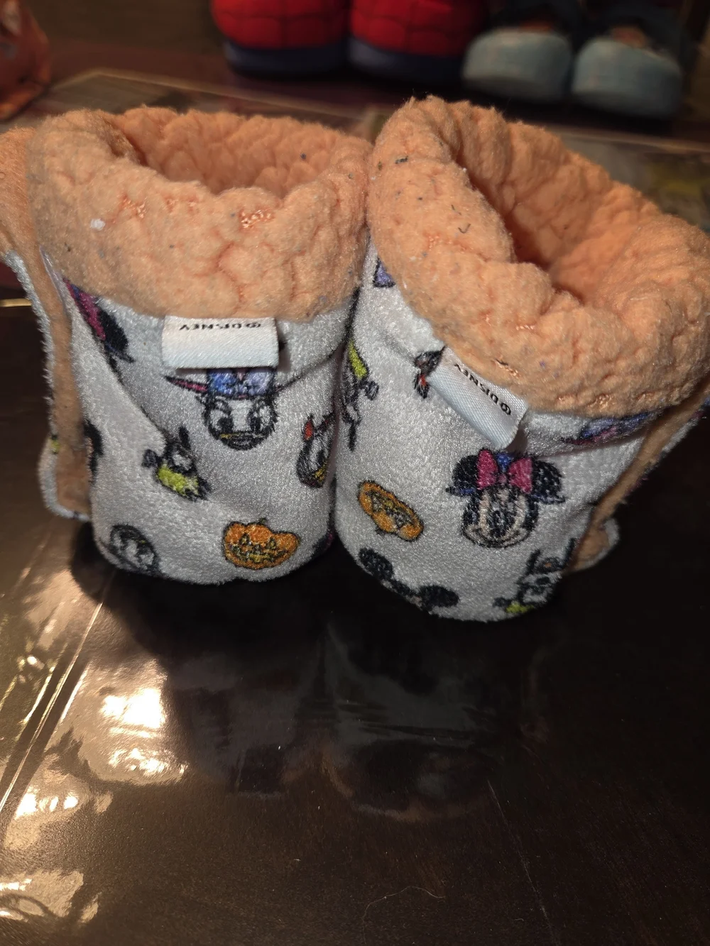 Disney Baby Minnie Mouse Fleece Footie Booties in Peach and White